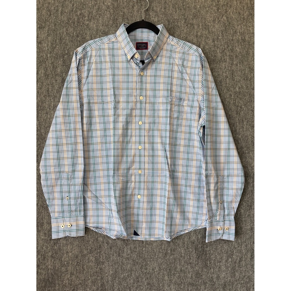 UNTUCKit Mens Large Blue Plaid Performance Stretch Button Down Shirt Long Sleeve